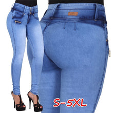 Load image into Gallery viewer, Women&#39;s Blue Button Zipper Jeans
