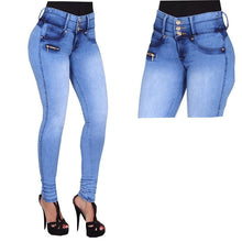 Load image into Gallery viewer, Women&#39;s Blue Button Zipper Jeans
