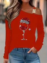 Load image into Gallery viewer, Casual Christmas Printed Long Sleeve Off-the-shoulder T-shirt
