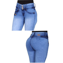 Load image into Gallery viewer, Women&#39;s Blue Button Zipper Jeans
