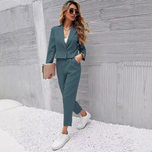 Load image into Gallery viewer, Solid Color Lapel Long Sleeve Dungarees Fashion Two-piece Suit
