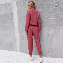 Load image into Gallery viewer, Solid Color Lapel Long Sleeve Dungarees Fashion Two-piece Suit
