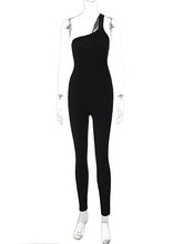Load image into Gallery viewer, Dul-zura Black Sleeveless One Shoulder Ribbed Jumpsuit
