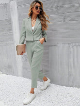 Load image into Gallery viewer, Solid Color Lapel Long Sleeve Dungarees Fashion Two-piece Suit
