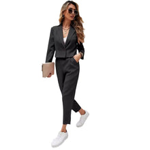 Load image into Gallery viewer, Solid Color Lapel Long Sleeve Dungarees Fashion Two-piece Suit
