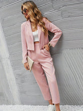 Load image into Gallery viewer, Solid Color Lapel Long Sleeve Dungarees Fashion Two-piece Suit
